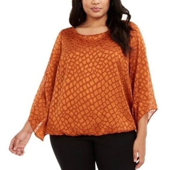 NWT Alfani Rare Earth Toasted Ginger Burnt Orange Flutter Flare Sleeve Blouse - Picture 2 of 9